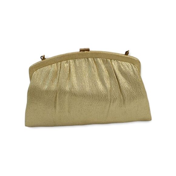 Harry Lavine Women's Gold Metalic Clutch Handbag W/ Chain Handles & Clasp Close. - Picture 4 of 14